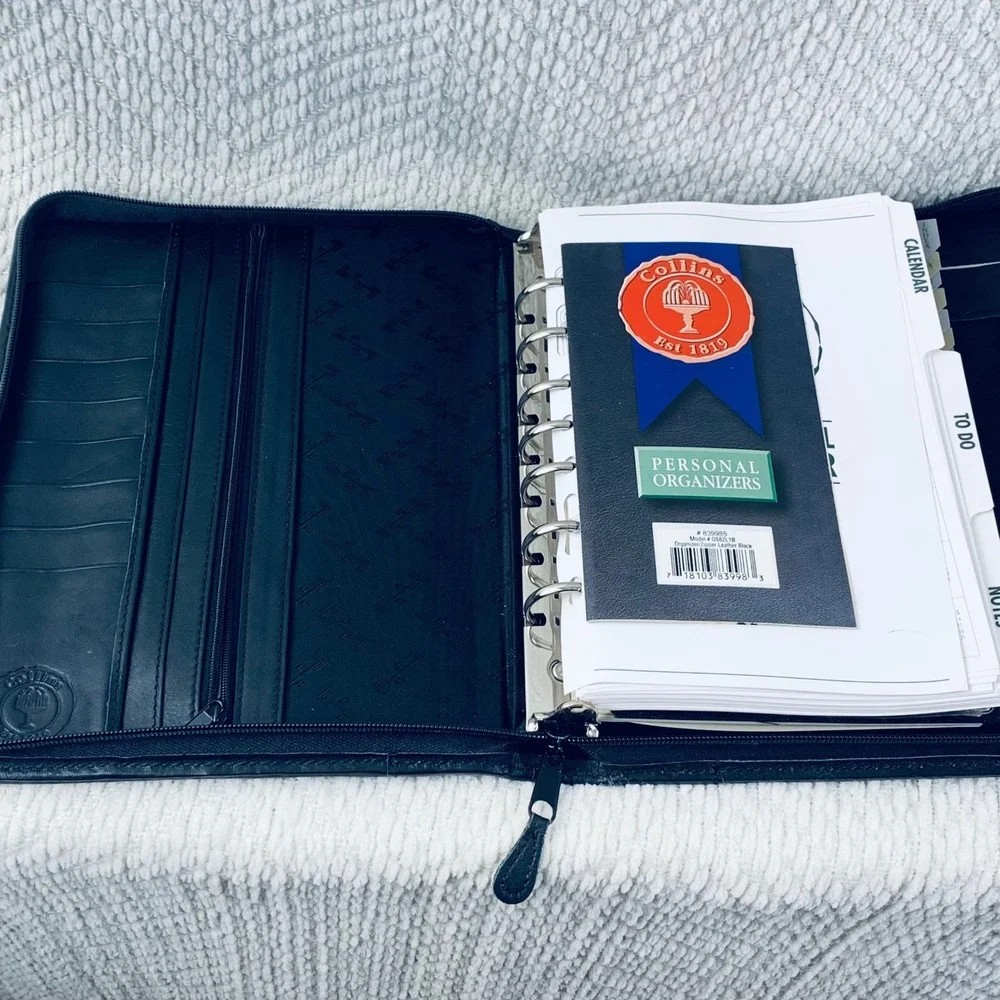 Collins Personal Organizer Unisex Black Leather 0582.18 Zippered 6-Ring‎ Planner